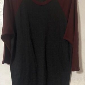 American Apparel Black Body with Burgundy Raglan Sleeves Long-Sleeve Tee